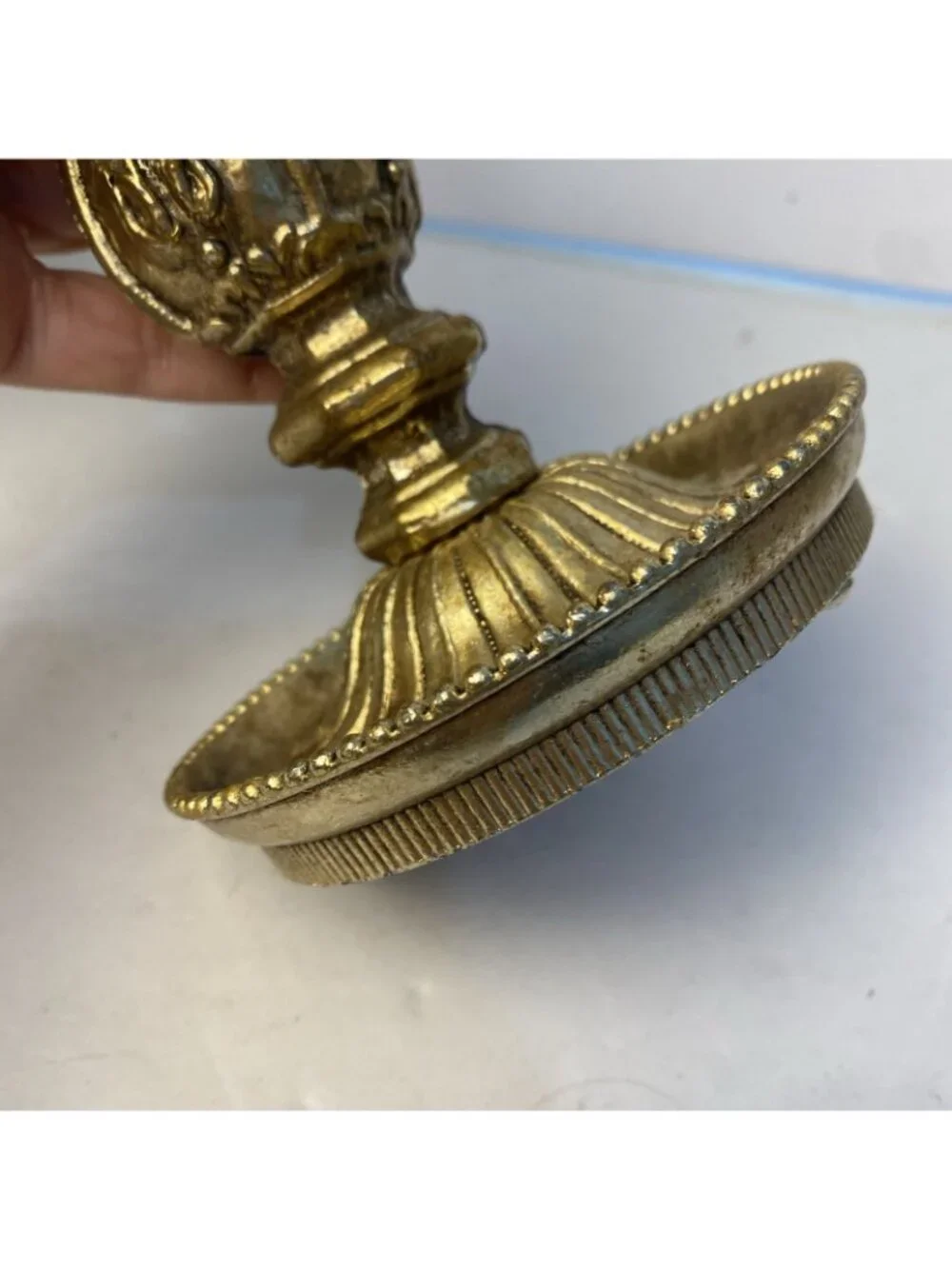Vintage Villy Gold Ornate Cast Metal & Resin Candlestick Pillar Candle Holder